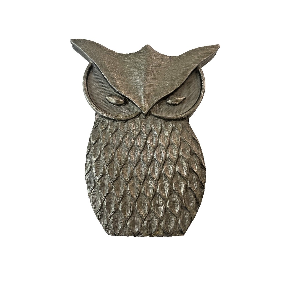 Vtg MCM Intricate Gold Toned Metal Owl Letter‎ Note Holder Clip or Wall Decor